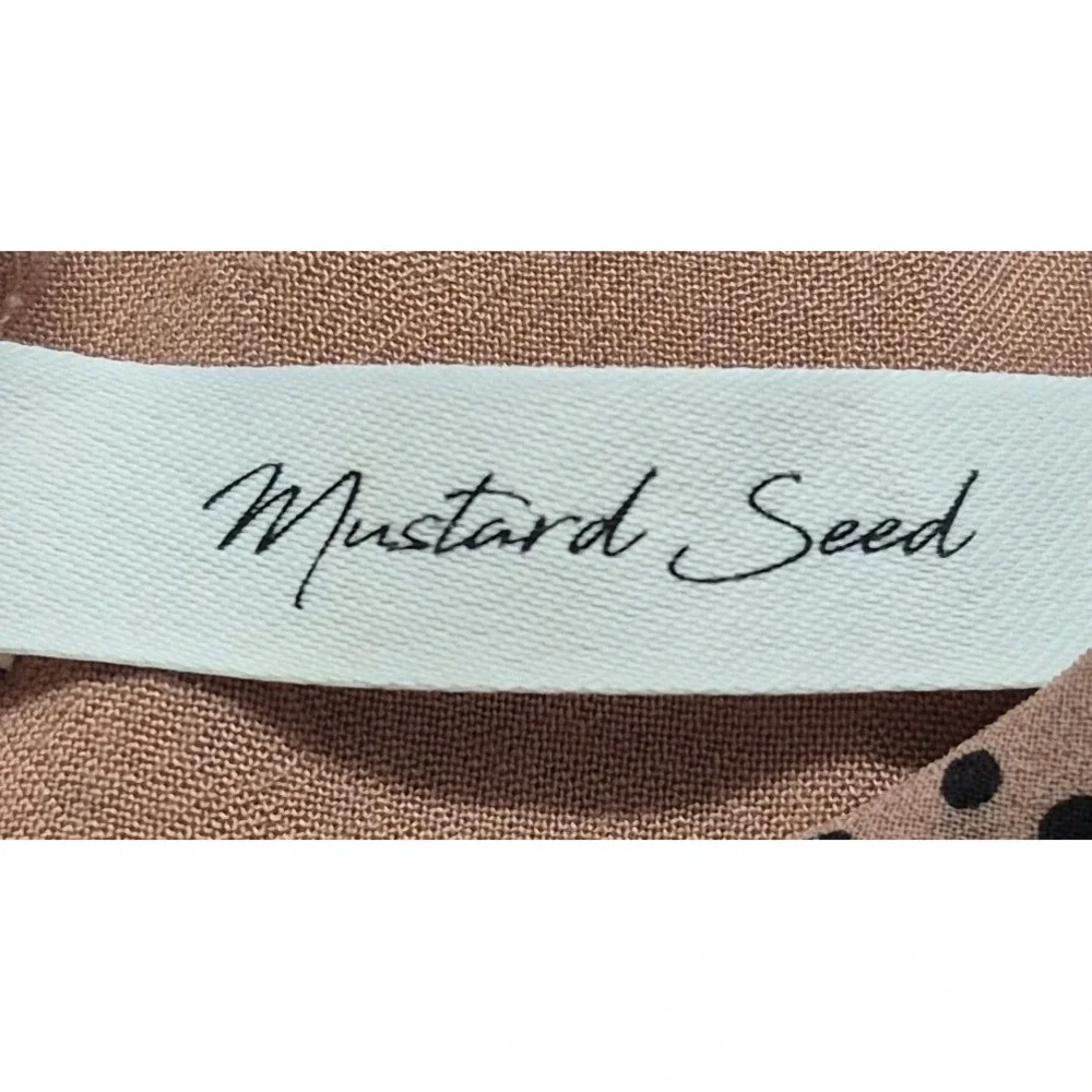 Mustard Seed tan black polka dot mini dress M ruffle tiered smocked waist bohp‎